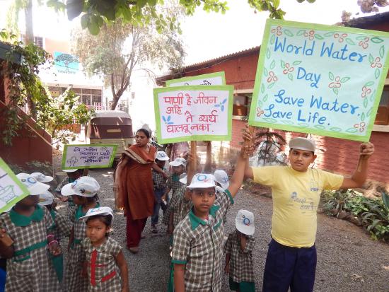 Children holding Banners